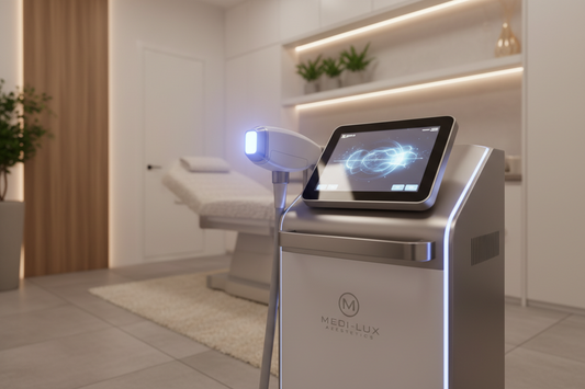 Cosmetic laser machines in an Arizona med spa treatment room including diode and Nd:YAG systems from Get Lasers Direct 2026